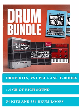 The DRUM BUNDLE by Beat for Free - 131 drumkits, 554 loops,1 VST drum plugin and eBook