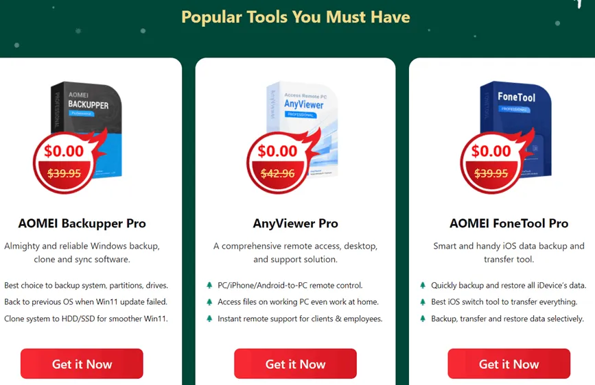 AOMEI Christmas Carnival Giveaway-popular tools