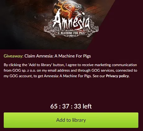 Get Amnesia: A Machine for Pigs for Free on GOG - Limited Time Offer