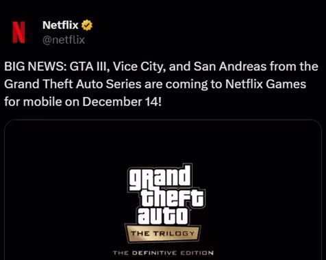 Grand Theft Auto Trilogy Definitive Edition free for Netflix Subscribers on Android & iOS