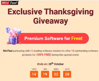 MiniTool Thanksgiving Giveaway:15 Premium Software Worth $618 for Free!