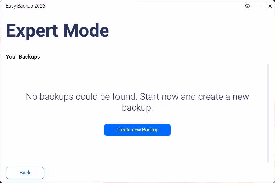 Abelssoft EasyBackup 2026 expert mode interface showing advanced backup settings and options