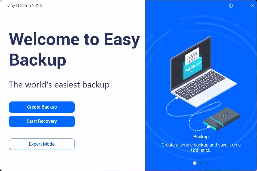 Abelssoft EasyBackup 2026 setup installer screen showing backup configuration options