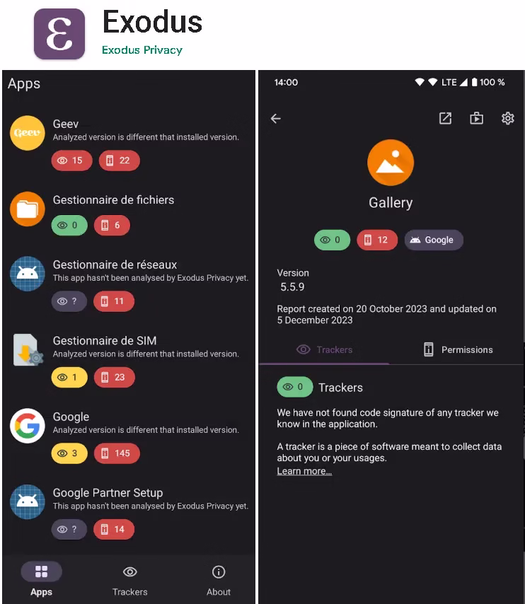 Exodus Privacy tracker auditor