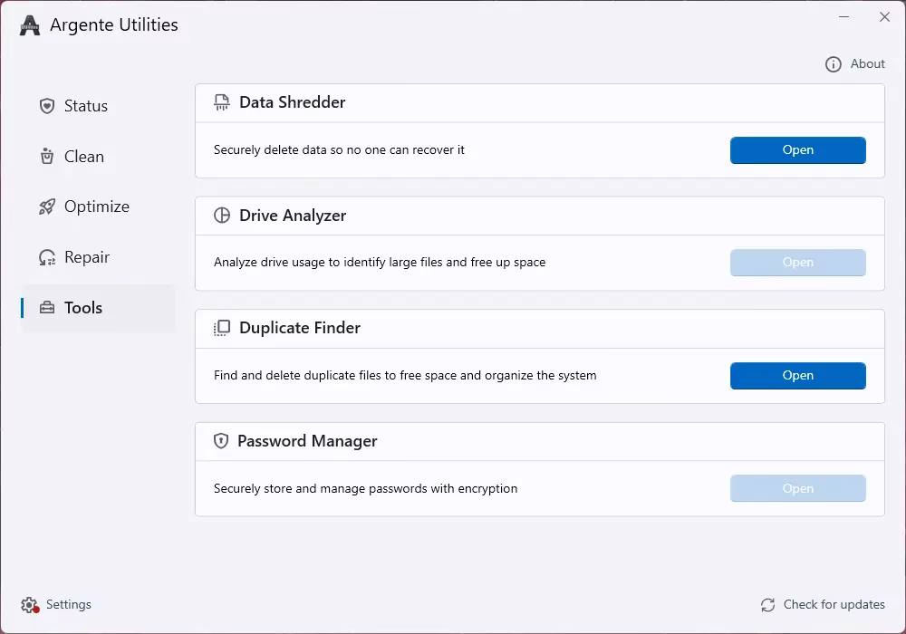 Argente Utilities Tools Module – Data Shredder, Drive Analyzer, Duplicate Finder & Password Manage