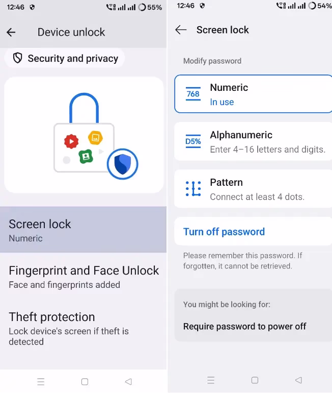 Android fingerprint lock screen security setup