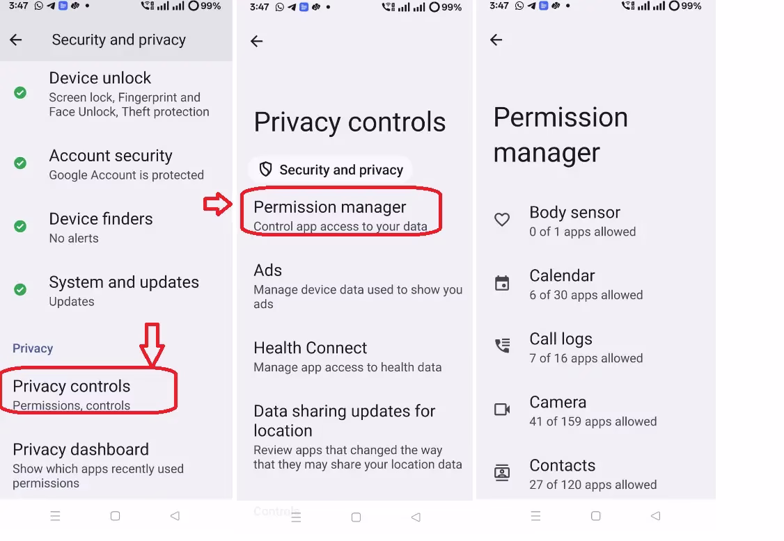 Android app permissions and privacy settings scree