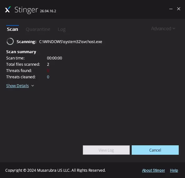 Trellix Stinger scanning Windows system files including svchost.exe in real time