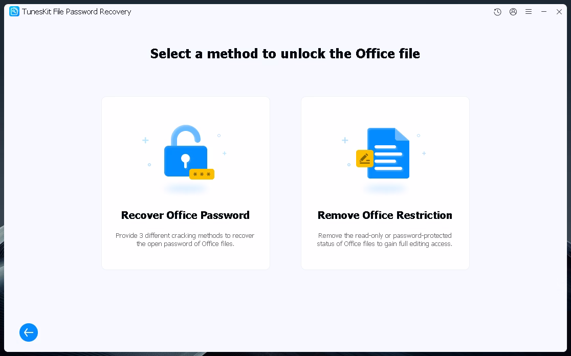 TunesKit Office File Unlock Options - Recover Office Password or Remove Office Restrictions