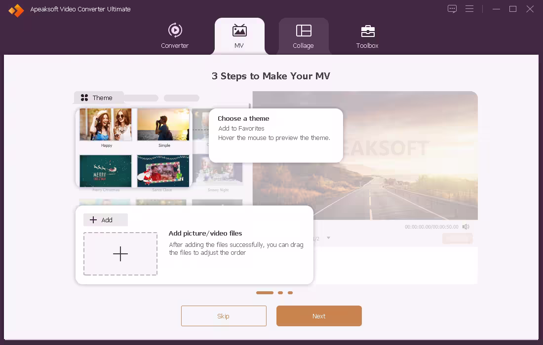 Apeaksoft MV maker and slideshow creation tools