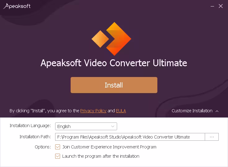 Apeaksoft Video Converter Ultimate installation setup