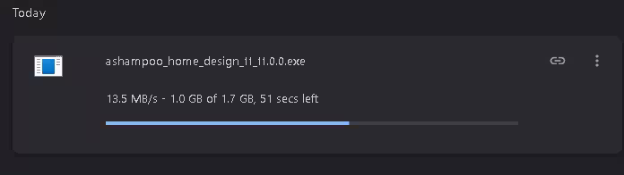 Browser downloading the 1.7 GB Ashampoo Home Design 11 installer