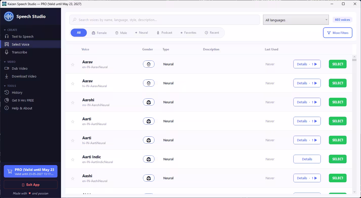 Kaizen Speech Studio promoting AI voices and multilingual text-to-speech features