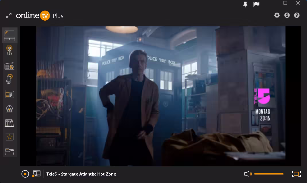 OnlineTV 20 Plus playing a live TV channel on a Windows PC