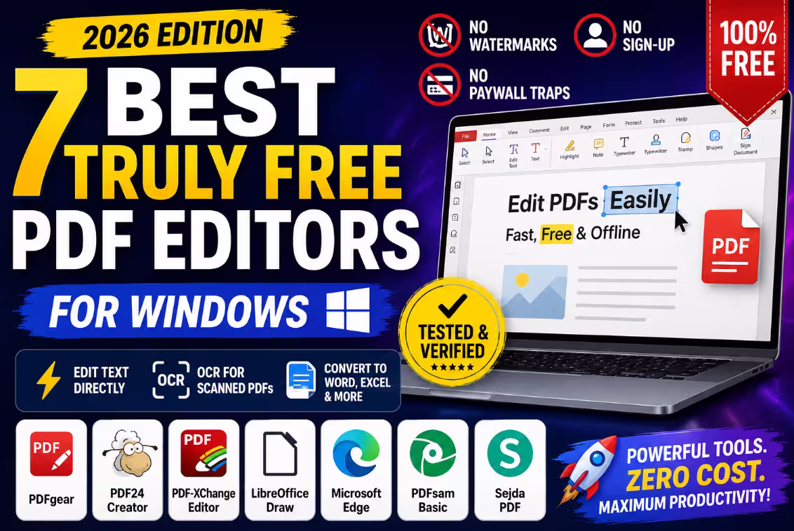 7 Best Truly Free PDF Editors for Windows — No Watermarks, No Sign-Up, No Paywall Traps 7 Best Truly Free PDF Editors for Windows — No Watermarks, No Sign-Up, No Paywall Traps