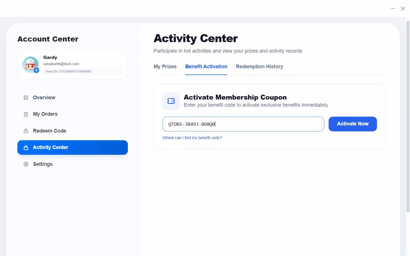 360 Total Security Premium membership coupon activation form with the Activate Now button
