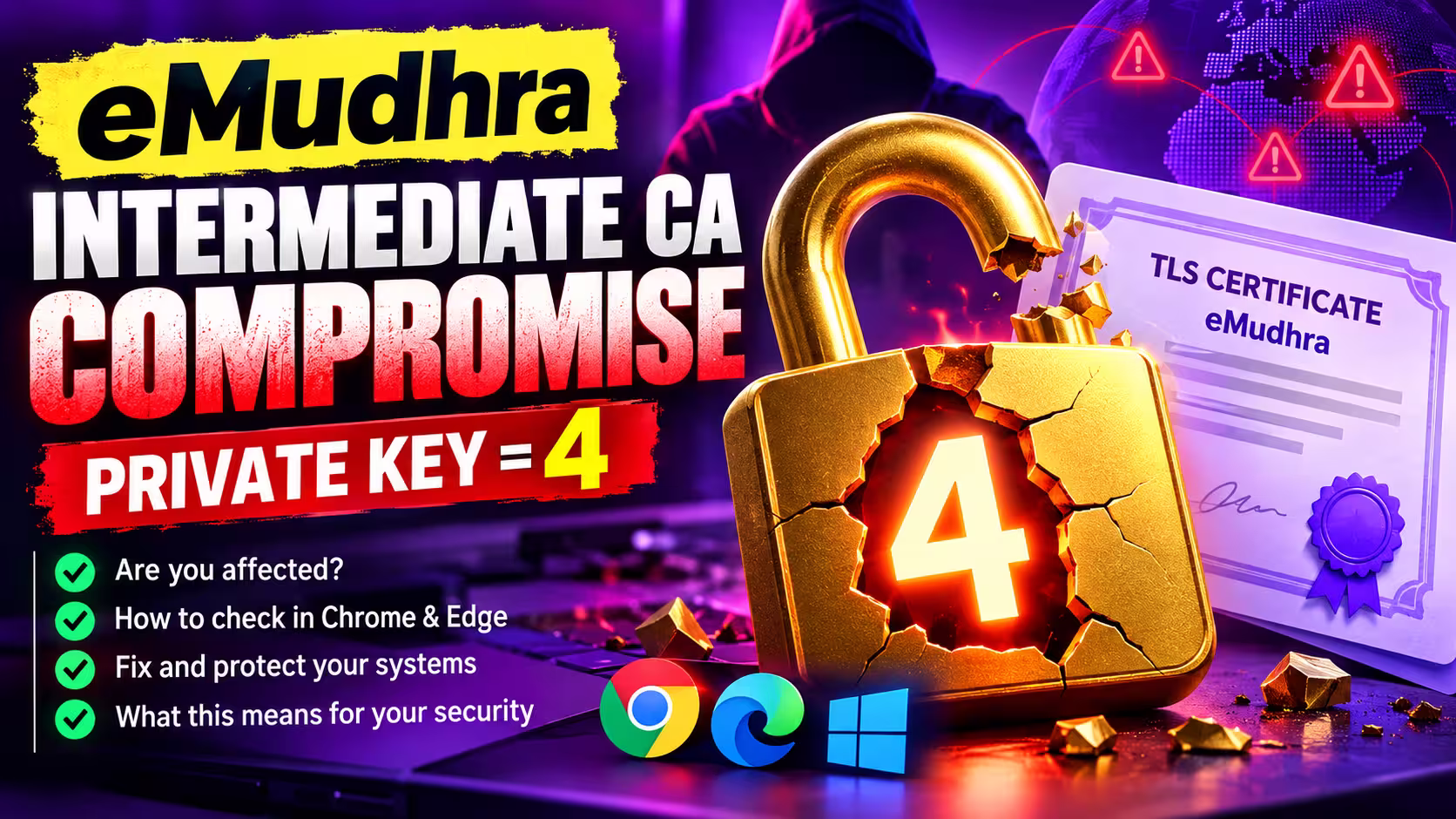 eMudhra certificate compromise: the private key of an intermediate certificate was just 4