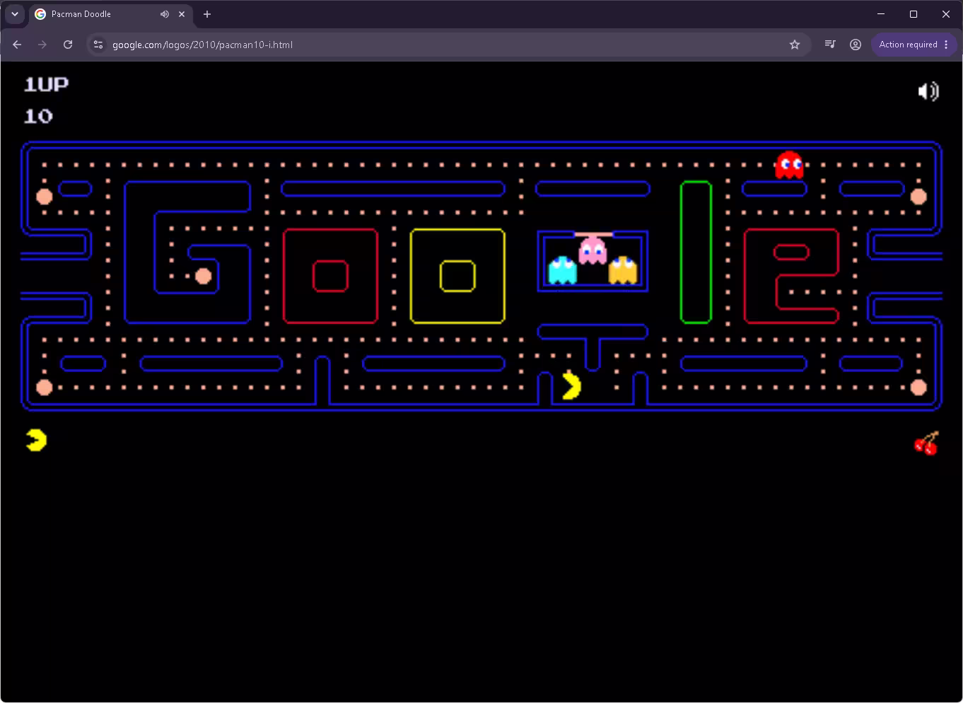 Google Pac-Man Doodle with the maze shaped like the Google logo
